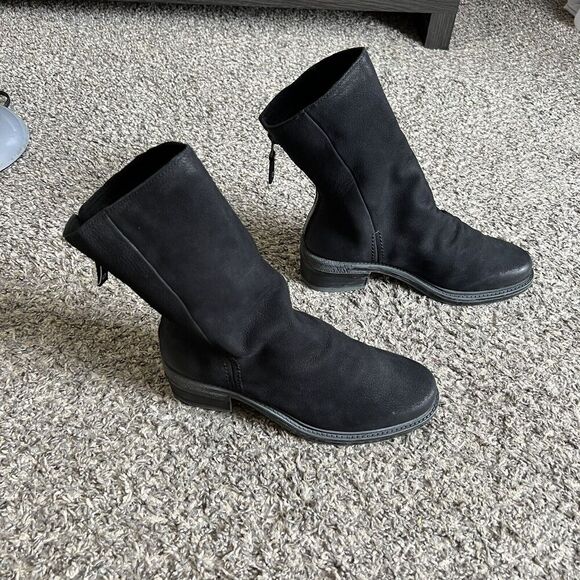 OTBT Fernweh Black Soft Leather Slouchy Mid Calf Boots 7.5 Grunge Zip New READ - Picture 2 of 9